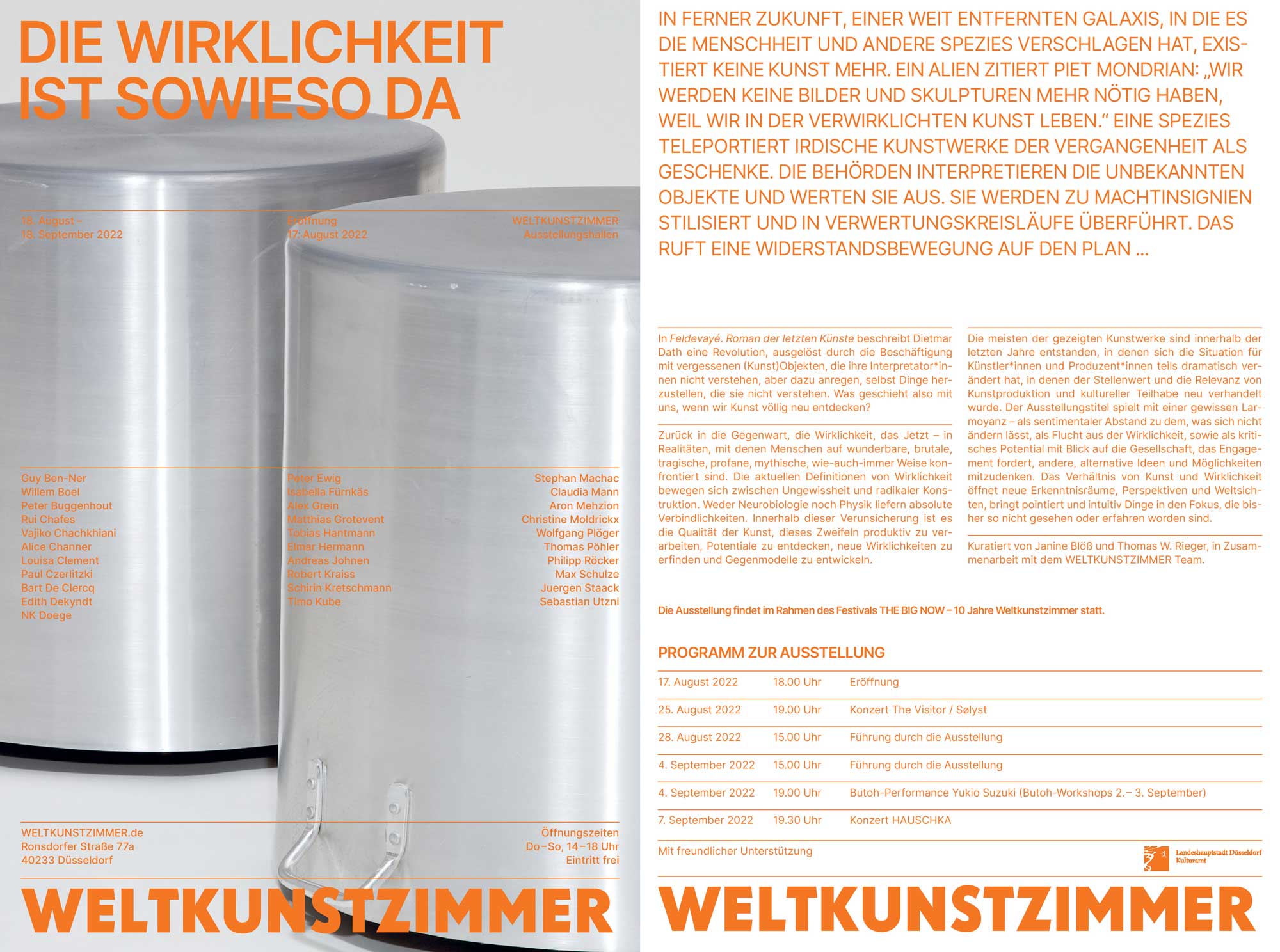 Stephan Machac DIE WIRKLICHKEIT IST SOWIESO DA WELTKUNSTZIMMER Ronsdorfer Str. 77a, 40233 Düsseldorf